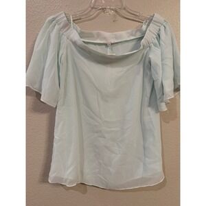 River Island Mint Green Off Shoulder Flutter Sleeve Blouse Top UK 6 EUR 32 NEW